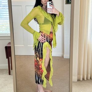 Jaded London printed asymmetrical skirt and green flowy top set